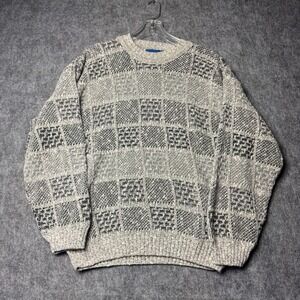 Vintage Towncraft Chunky Knit Sweater Gray Black Textured Grandpa Men's L